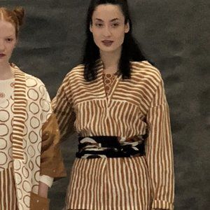 New Gudrun Sjoden Linen Brown Striped Tunic Blouse S